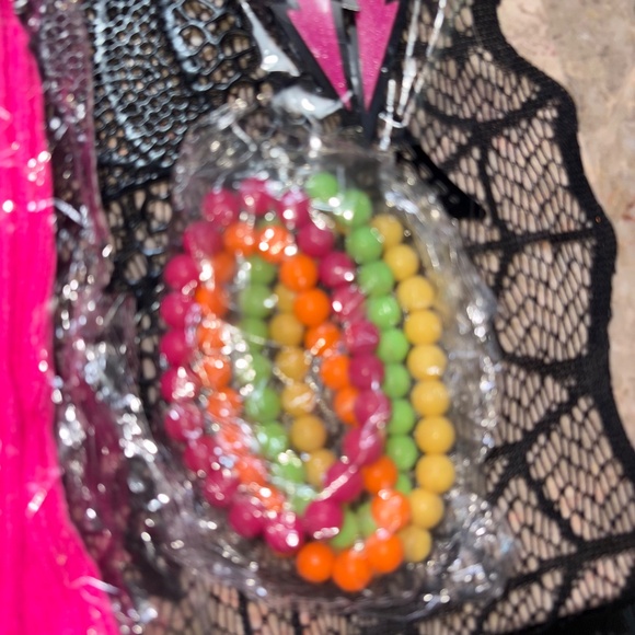 NWOT 80s Pink Accessories Women Lace Headband Earrings, Leg Covers, Bracelets - Picture 4 of 12